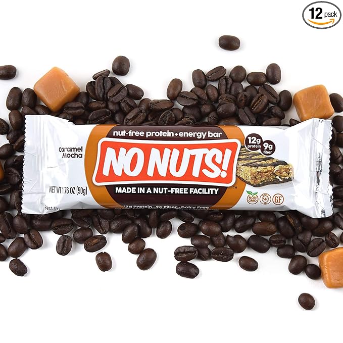 No Nuts! Caramel Mocha Protein Bars Nut-Free &amp School-Safe | 12g Plant Protein Dairy-Free Vegan Gluten-Free Non-GMO Organic Kosher | 12 Count