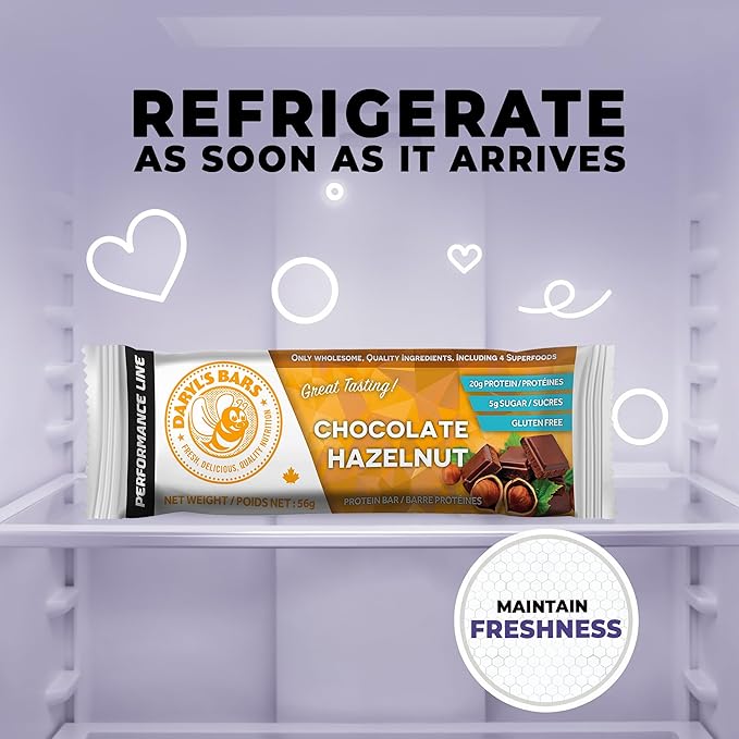 Daryl's Bars Chocolate Hazelnut On the Go Whey Protein Bars Gluten Free 20gr of Protein Snack Meal Replacement Pack of 1