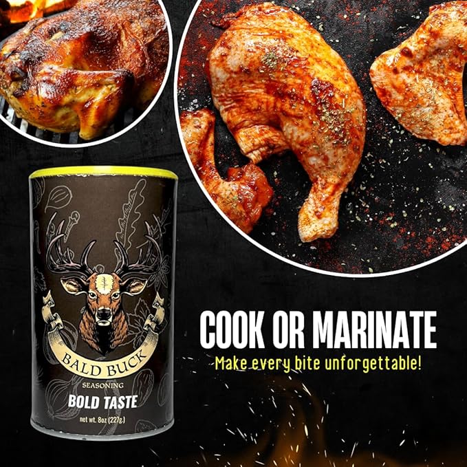 Bald Buck Seasoning Pack of 3 8 Oz (2 Slow Burn + 1 Bold Taste) | Rib Rub BBQ Chicken Seasoning | BBQ Seasoning and Rub | Rotisserie Chicken Seasoning &amp BBQ Rubs for Smoking | BBQ Rub Seasoning