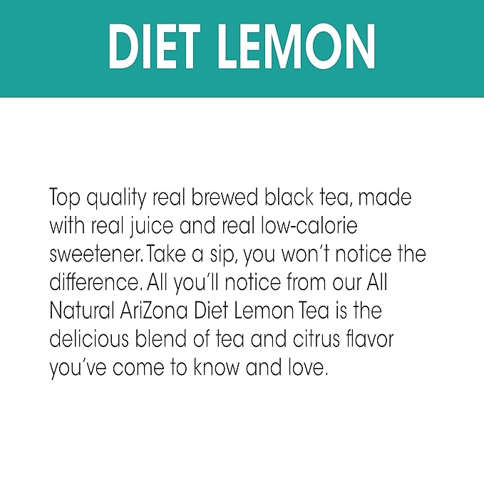 AriZona Diet Lemon Tea 20 Fl Oz Pack of 24 - All Natural Brewed Tea
