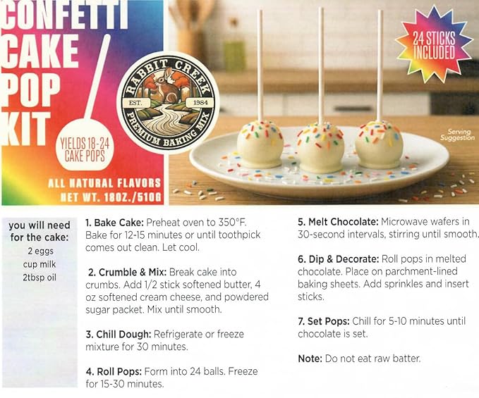 Rabbit Creek Confetti Cake Pop Kit – Kids Baking Kit Christmas Baking Gift Set All-Natural Cake Pop Mix – Makes 18–24 Pops