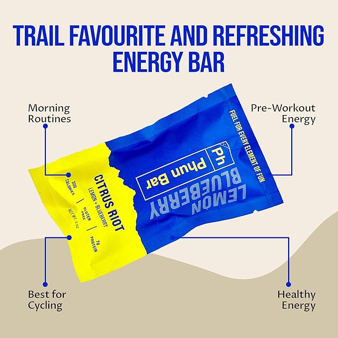 Phun Bar Citrus Riot Energy Bars (Pack of 12) | Lemon + Blueberry | 300-Calorie Gluten-Free Sports Energy Bars with Sustained Energy for Cycling Endurance Training Long Rides &amp Active Days