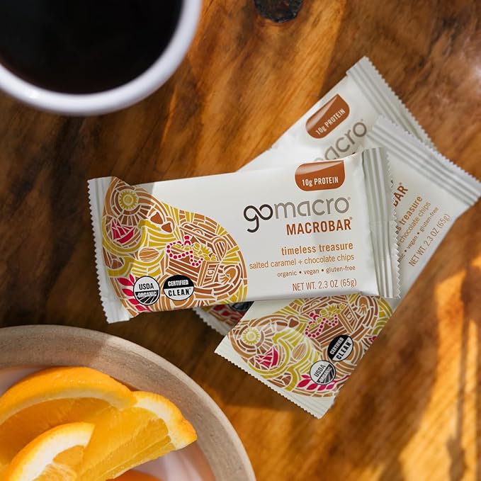 Gomacro Macrobar Organic Vegan Protein Bars - Salted Caramel + Chocolate Chips (2.3 Ounce Bars 12 Count)