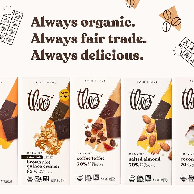 Theo Chocolate Coffee Toffee Organic Dark Chocolate Bar 70% Cacao 12 Pack | Fair Trade