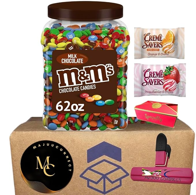 Bulk (Milk Chocolate Candy (1 Pack) Jar | (62 oz) |Classic Creamsaver hard candy Orange &amp Straberry Included. By MAJUU CONNECT Candy Box included specially for you.