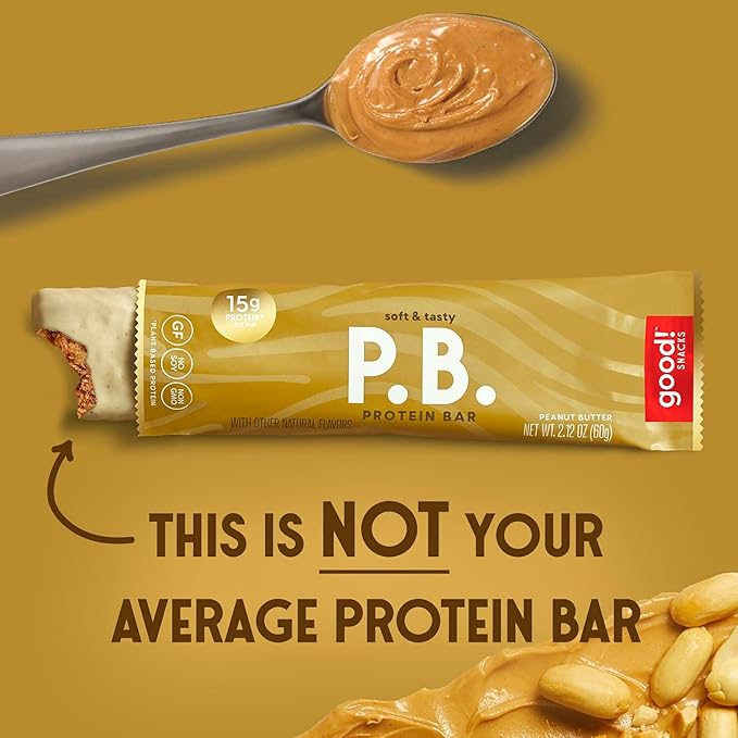 good! Snacks Vegan Peanut Butter Protein Bar | Gluten-Free Plant Based Low Sugar Kosher Soy Free Non GMO | 15g Protein (12 Bars)