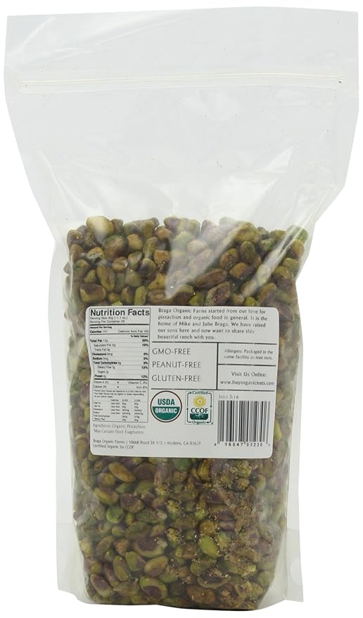 Braga Organic Farms Organic Raw Pistachios Kernels 2 lb. bag