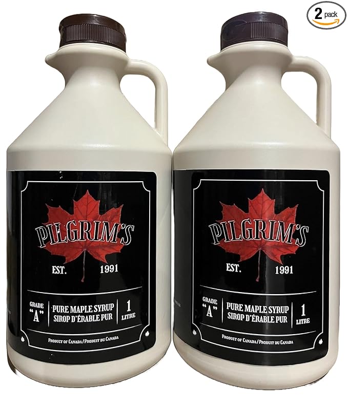 Pilgrim's Unblended Small Batch Single Source Canadian Maple Syrup 2 Count 1 Litre Bottles (68 fl oz Total)