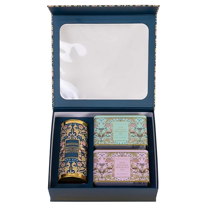 New English Teas Traditional Tea &amp Cookies Gift Set with 80 English Breakfast Teabags &amp Cornish Cookies