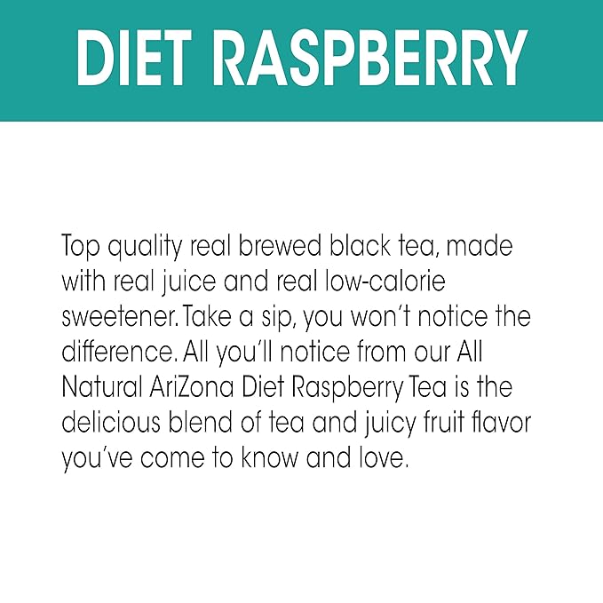 AriZona Diet Raspberry Tea 20 Fl Oz Pack of 24 - All Natural Brewed Tea