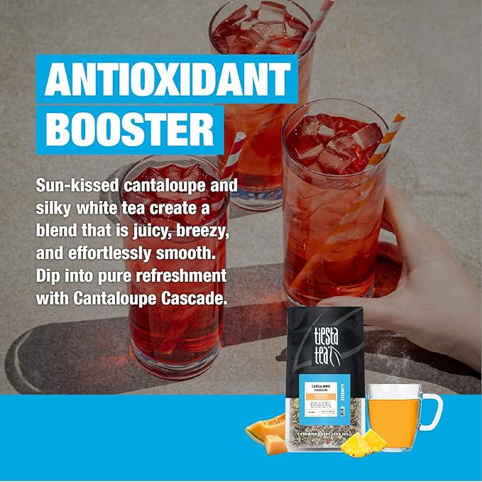 Tiesta Tea - Cantaloupe Cascade Tea Loose Leaf Fresh Melon White Tea Premium Low Caffeine Tea Blend Make Hot or Iced &amp Up to 200 Cups 16 oz Resealable Bulk Pouch