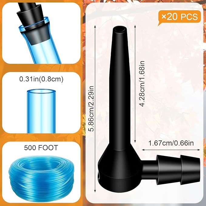 Nosiny 500 ft Maple Syrup Tree Taps Vacuum Tubing Lines with 20 Pieces Maple Sap Spiles for Syrup Collection
