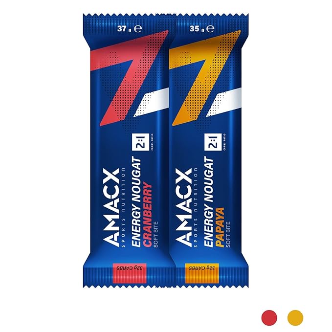 AMACX Energy Nougat Bar for Endurance Athletes – 12 x 37g – Healthy Snacks Fruit and Nut Bars – Sports Nutrition Power Bars – 2:1 Carbohydrates (32g) – Dairy- and Gluten-Free Snack Bars – Papaya