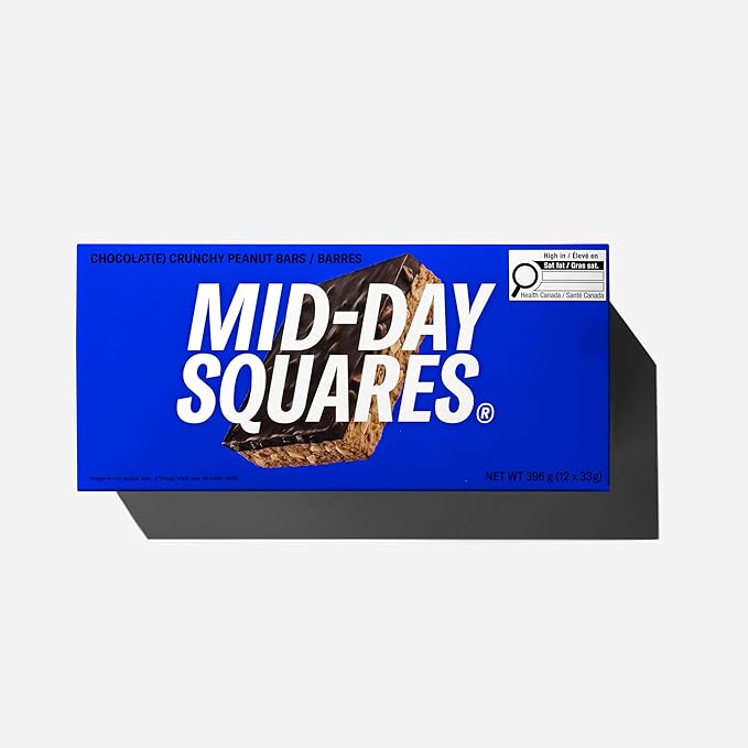 Mid-Day Squares Crunchy Peanut Protein Chocolate Bars 1.16 Oz each 3 Packs (36 Squares) | Made with Real Chocolate 6g Plant Protein 4g Fiber Gluten Free Plant-Based