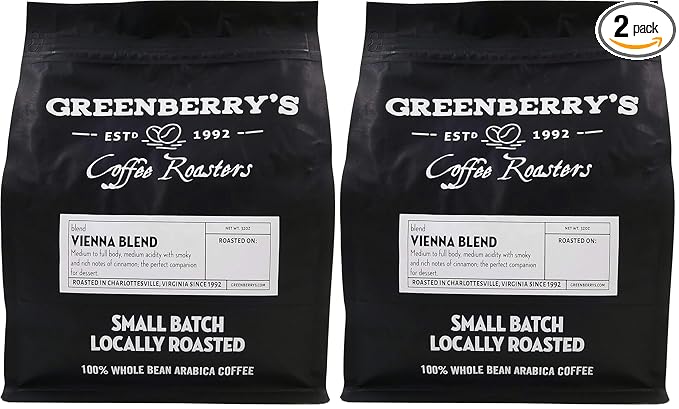Greenberry's Coffee Co. - Vienna Blend Whole Bean - Bold Fresh 100% Arabica Dark Roast Beans 2 lbs (Pack of 2)