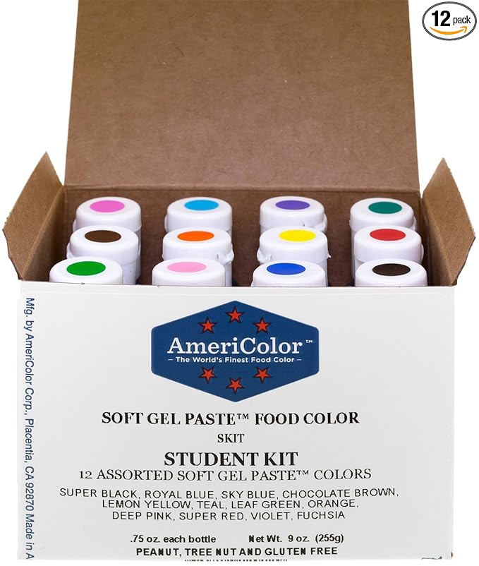 Food Coloring AmeriColor Student - Kit 12 .75 Ounce Bottles Soft Gel Paste Colors