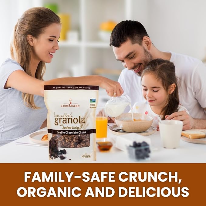 Erin Baker’s Homestyle Double Chocolate Granola with Ancient Grains - Made from Natural Ingredients Crunchy Versatile Snack or Cereal - Vegan Friendly Non-GMO Resealable 160oz Bag 1-Pack
