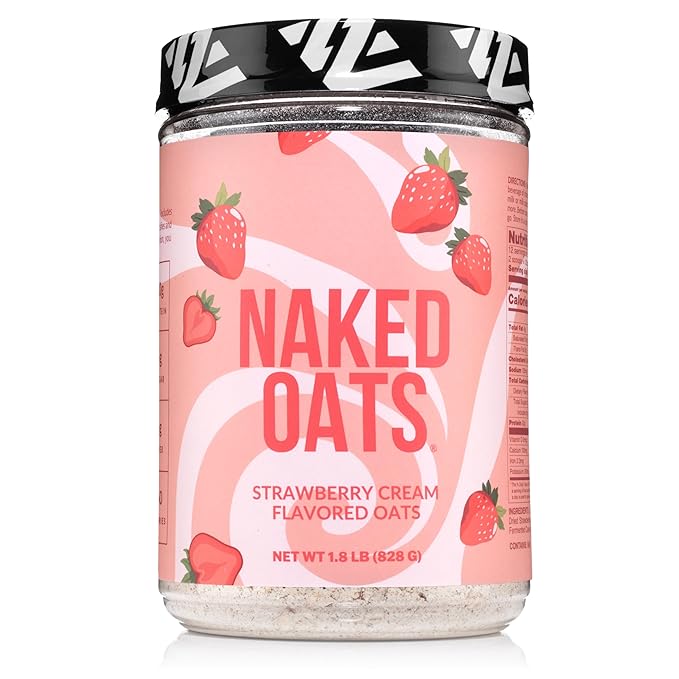 Naked Oats - Strawberry Cream Overnight Oats 20g Grass-Fed Protein Gluten-Free Oatmeal Instant Breakfast or Shake High Protein Oatmeal High Fiber Breakfast Shake Non GMO No Soy - 12 Servings
