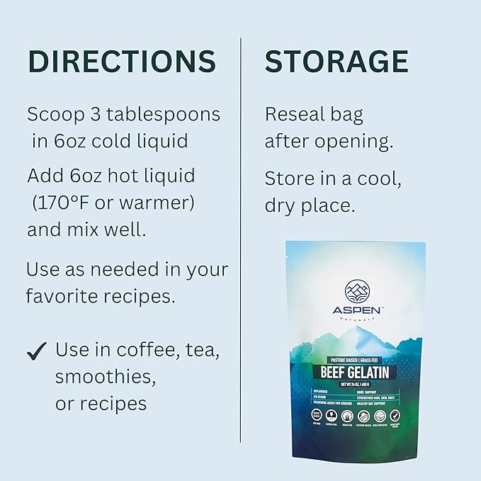 ASPEN NATURALS Beef Gelatin Powder Unflavored 24 Oz | Grass Fed Pasture-Raised | Non-GMO Gluten-Free Paleo-Friendly | Premium Culinary Gelatin | Cooking Baking Gummies Marshmallows &amp More