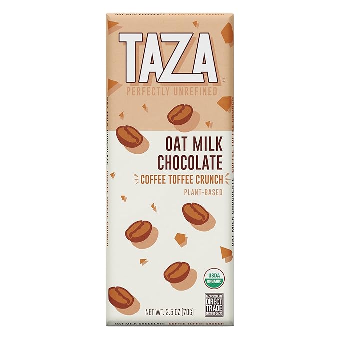 Taza Chocolate Organic Oat Milk Chocolate Bar Coffee Toffee 2.5 Ounce (10 Count) Vegan