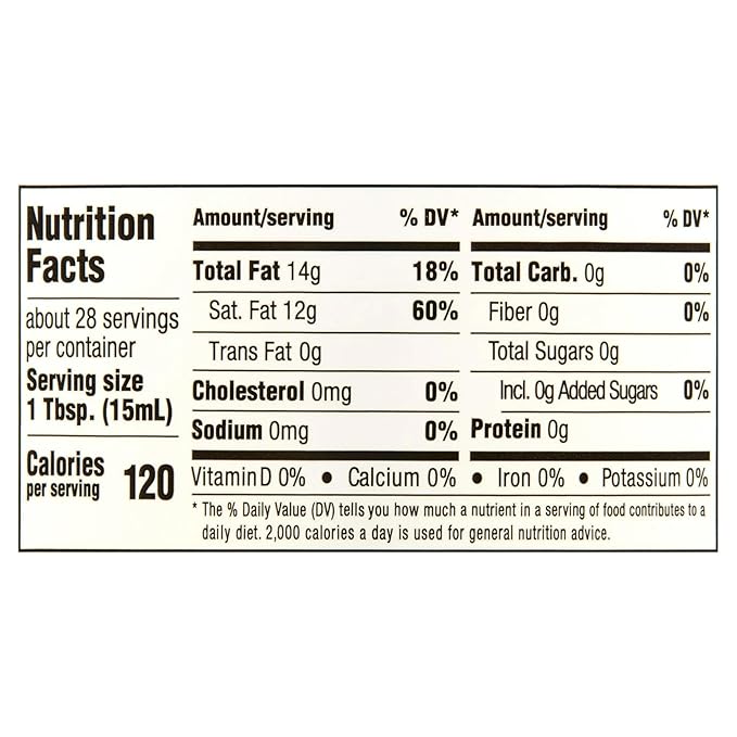 Organic Unrefined Virgin Coconut Oil with No Artificial Flavors or Preservatives (14 Fl Oz)