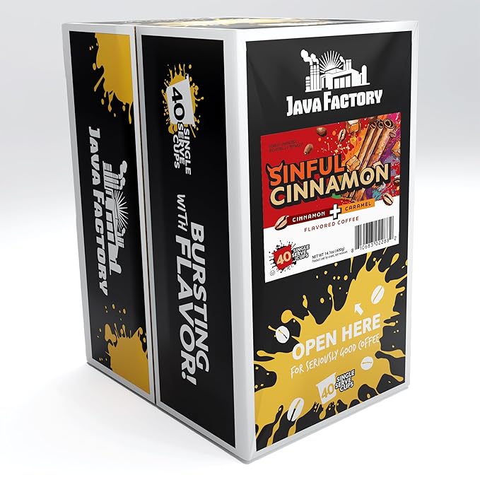 Java Factory Coffee Pods Cinnamon Flavored Coffee Compatible with K Cup Brewers Including 2.0 Sinful Cinnamon 40 Count