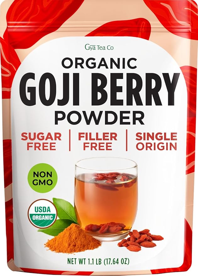 Gya Tea Co Goji Powder 1.1lb (17.64 Oz) - 100% USDA Organic Vegan Berries - Ideal for Healthy Smoothies Tea Baking - Antioxidant Rich Superfood for Wellness Support &amp Energy - Non GMO Gluten Fr