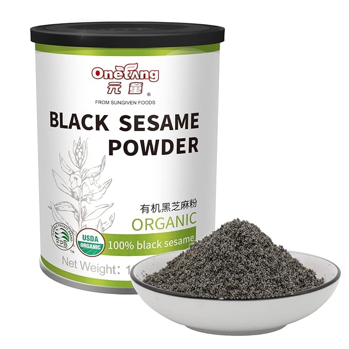 ONETANG Organic Black Sesame PowderPlant BasedGluten-FreeVeganProtein Source No SugarLow Temp RoastedHalalNon-GMOBlack Sesame Paste 12.36 Oz (350g)