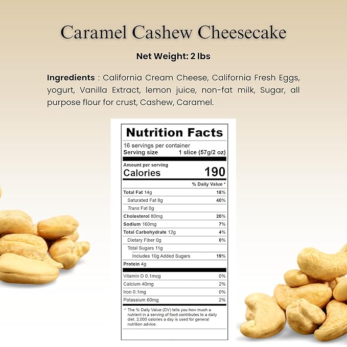 ANDY ANAND CHOCOLATIER Caramel Cashew Cheesecake 9 Inch 2 lb | Buy Caramel Cashew Cheesecake Made with Real Cream Cheese Handcrafted Gourmet Bakery Dessert