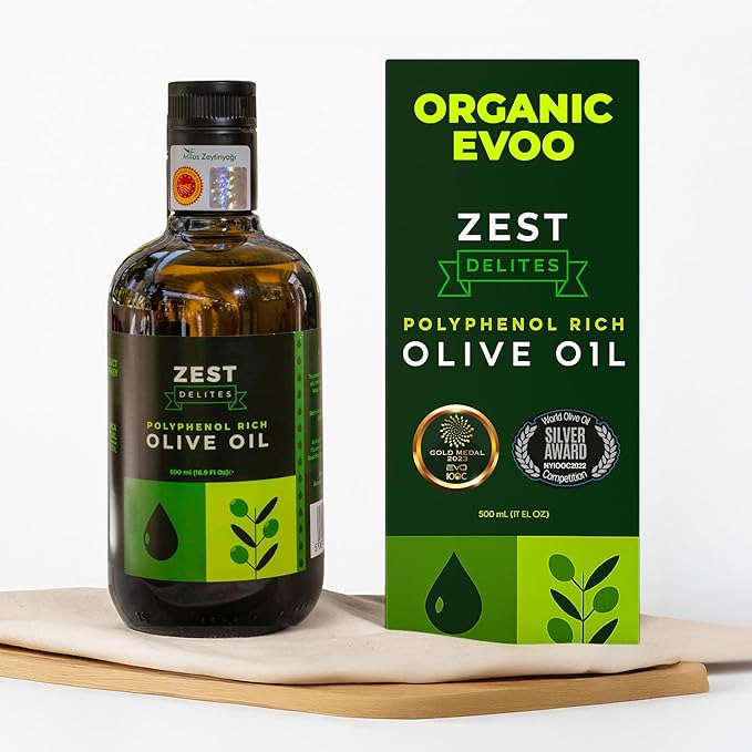Polyphenol Rich Olive Oil Extra Virgin by Zest Delites Up To 770 mg/kg High Polyphenol Olive Oil Cold Pressed EVOO Heart &amp Immunity Support Single Origin Gold Award New Harvest 16.9 fl oz