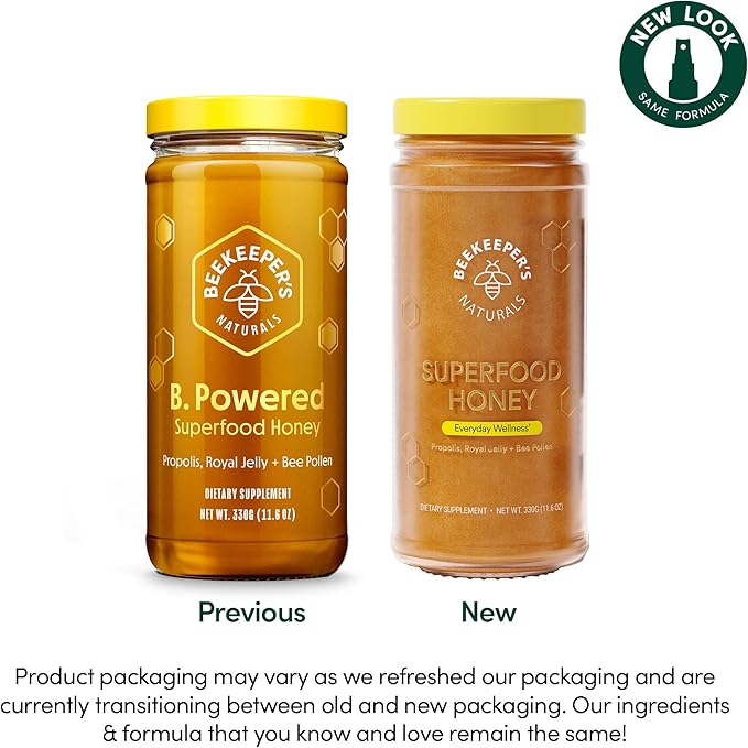 Superfood Honey by Beekeeper's Naturals - Bee Pollen Royal Jelly Propolis Honey - Natural Energy Immune Support Mental Clarity Athletic Performance (11.6 oz)