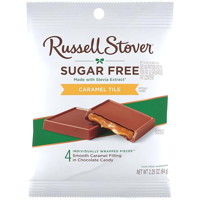 RUSSELL STOVER Sugar Free Caramel Chocolate Candy Tiles 2.25 oz. bag (Pack of 10)