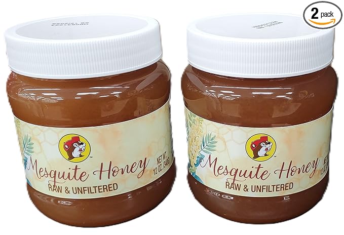 Buc-ee's Offical Honey Mesquite Wildflower Hot Raw Unfiltered Two 12oz = 24 oz - Pure Natural Beaver Travel Center (24oz Mesquite)