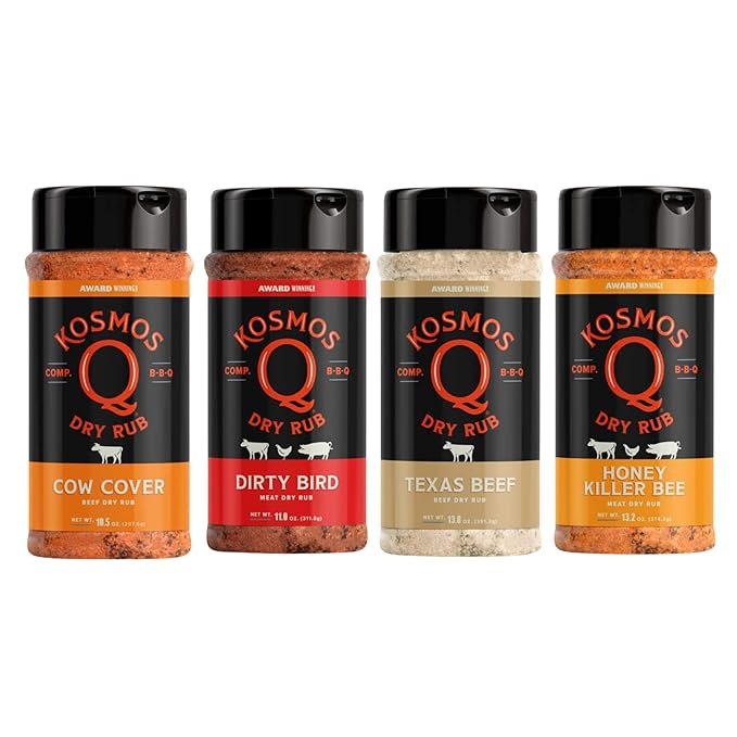 Kosmos Q Grill Master Box for Dad Includes Dirty Bird Killer Bee Honey Cow Cover &amp Texas Beef Dry Rubs Seasoning for Chicken Steak Turkey Pork &amp More Gifts Gifts for Men