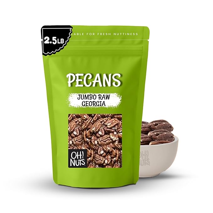 Oh! Nuts Pecans Halves &amp Wholes - Raw - 100% Natural - 2 lb - Raw Georgia Pecans - Packed in New York Zip-Seal Bag for Exceptional Freshness