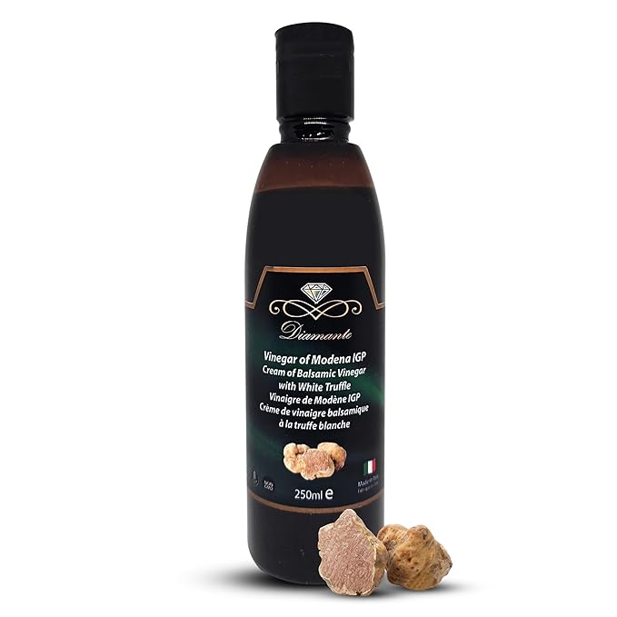 Diamante Italy Cream of Balsamic with White Truffle Vinegar of Modena IGP - Gourmet &amp Luxurious Vinegar for Dressing Dipping &amp Glazing - Non GMO &amp Made in Italy - 250ml
