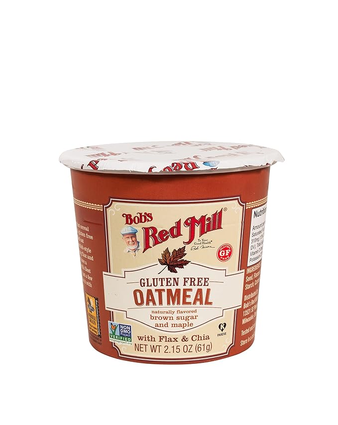 Bob's Red Mill GF Oatmeal Cup Maple &amp Brown Sugar 2.15 Ounce Cup (Pack of 12) - Non GMO Whole Grain Kosher