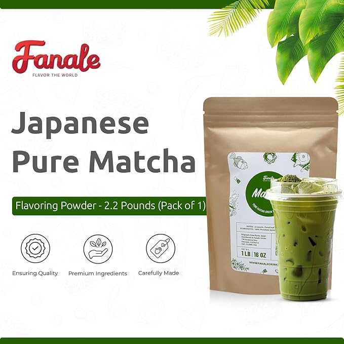 Fanale Premium Japanese Pure Matcha Bubble Tea Flavoring Powder | Perfect for Baking Smoothies Desserts and Drinks | Instant Flavoring Powder for Boba Milk Tea - 2.2 Pounds (Pack of 1).
