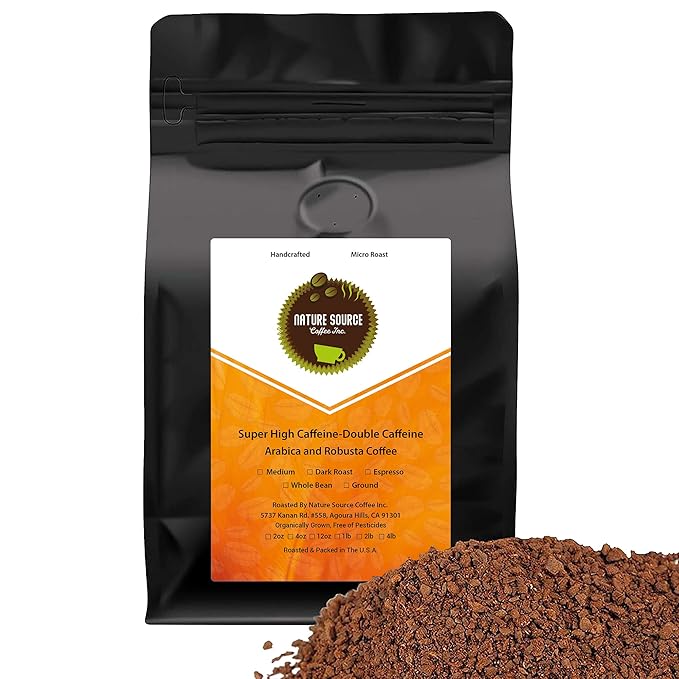 Super High Caffeine | Double Caffeine | Organic | Strong Robusta Coffee | Fresh Roasted | Ground | 1 LB 1-Pack