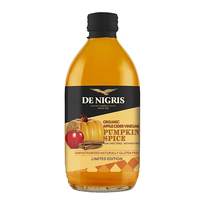 De Nigris Organic Apple Cider Vinegar Unfiltered with Pumpkin Spice 169 Oz (Pack of 2) | Limited Edition | apple vinegar cider Unpasteurized Naturally Gluten Free | Apple Cider Vinegar Organic