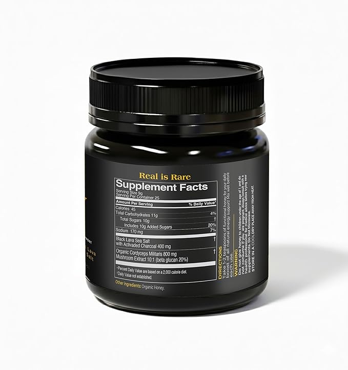 HYVE Functional Pre-workout Raw Energy Honey with Organic Cordyceps Mushrooms Black Lava Sea Salt &amp Organic Honey – Natural Energy Boost 8 Ounce Jar