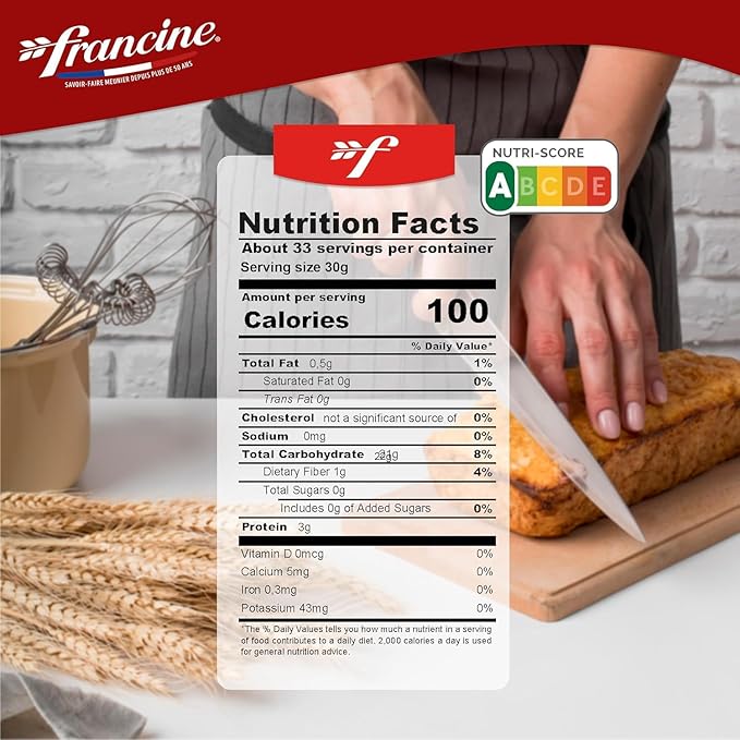 Francine Organic Wheat Flour T55 Bio French Flour from France with Lower Gluten Content Makes Great Breads Pastries and Desserts 35.3oz/1 kg (Pack of 2)