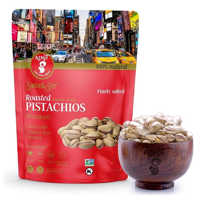 AZNUT Turkish Antep Roasted Salted Pistachios 100% Natural Premium Quality Class A Non GMO Project Great Snacks Resealable Bag