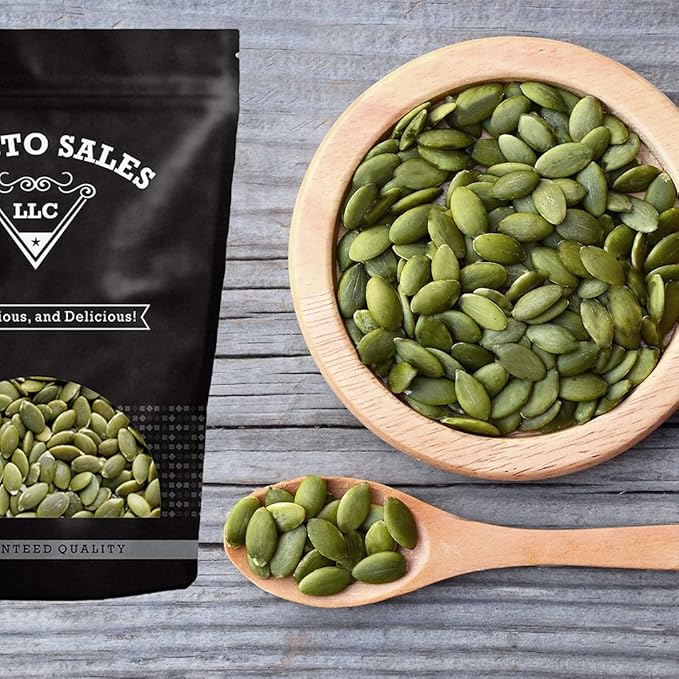 Pumpkin Seeds Raw Shelled Green Pepitas Premium Natural Snack Eating Or Cooking Nutritious Packed in a resealable pouch bag of 2 lbs. (32 oz.) by Presto Sales LLC