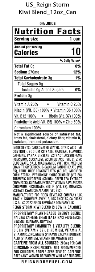 REIGN Storm Kiwi Blend Fitness &amp Wellness Energy Drink 12 Fl Oz | Pack of 12
