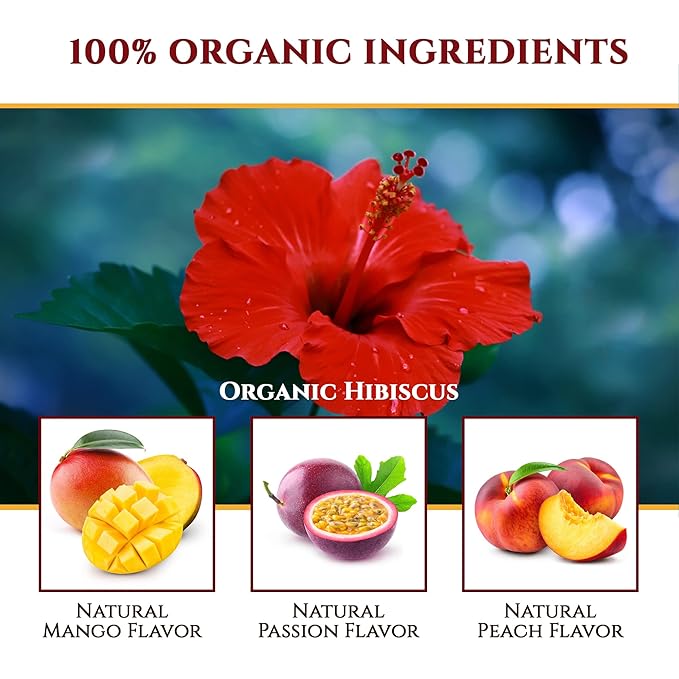 Organic Hibiscus Sabdariffa Tea Pods with Peach Mango &amp Passionfruit - Naturally Decaf Tea - Hawaiian Fruit Tea by Teavity (24 Tea Pods)
