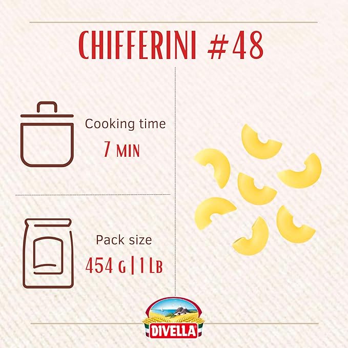 Divella Elbow Macaroni Pasta #11 16 oz. (Chifferini Lisci Pack of 8) - Authentic Italian Pasta Made with Durum Wheat Semolina Perfect 'Al Dente' Texture for Every Dish