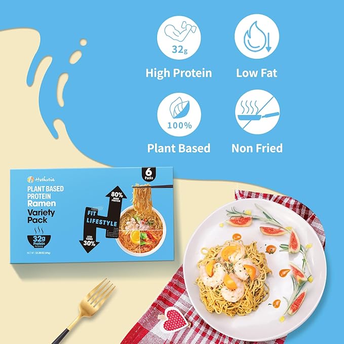 Hethstia High-Protein Ramen Variety 6-Pack and Konjac Jelly Blueberry Flavor 10 Pouches Drinkable Jelly – Low Calorie Vegan Keto