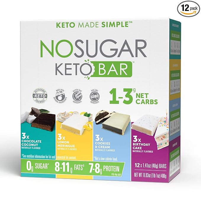 No Sugar Keto Bar Variety Pack - 12 Bars by No Sugar Company