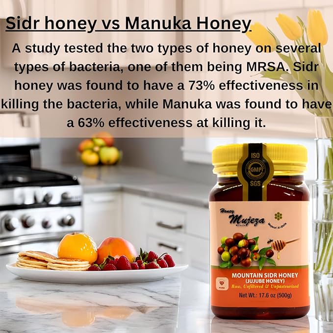 Authentic Mountain Sidr Honey – Jujube Honey Supports Mental Health Memory and Cognition 100% Natural Raw Liquid Honey Gluten Free (500g / 17.6oz)
